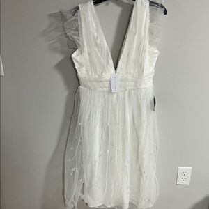 Baltic Born White Backless Dress with Tulle